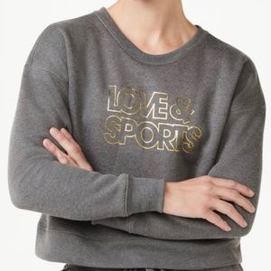 Love and Sports sweatshirt, NWOT crop style,dolman sleeves, gray w/gold letters